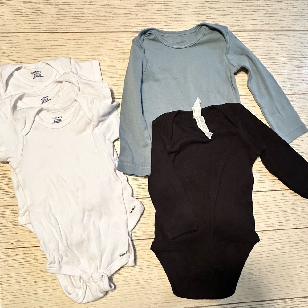 NWOT Rabbit Skins Baby Bodysuits - White, Black, Blue